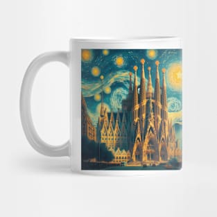 Barcelona, Spain, in the style of Vincent van Gogh's Starry Night Mug